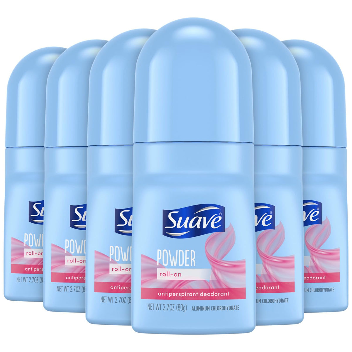Suave roll-on deodorant women powder fresh 6-pack for daylong freshness.