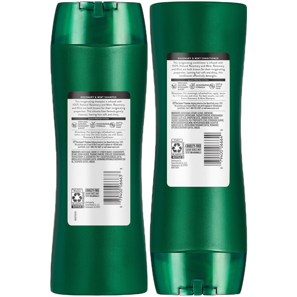 Cruelty-free logo visible on Suave Rosemary & Mint packaging