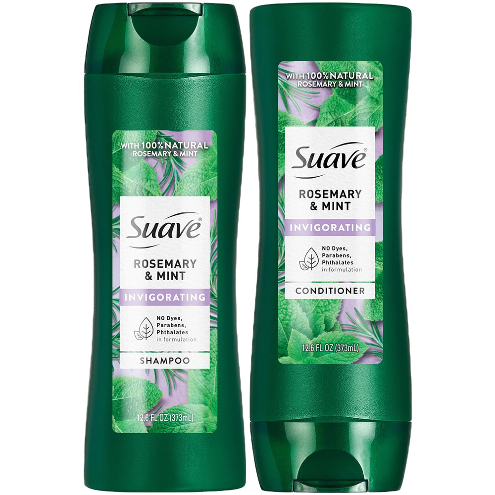Suave Rosemary & Mint shampoo 12oz bottle with invigorating scent for refreshing cleanse