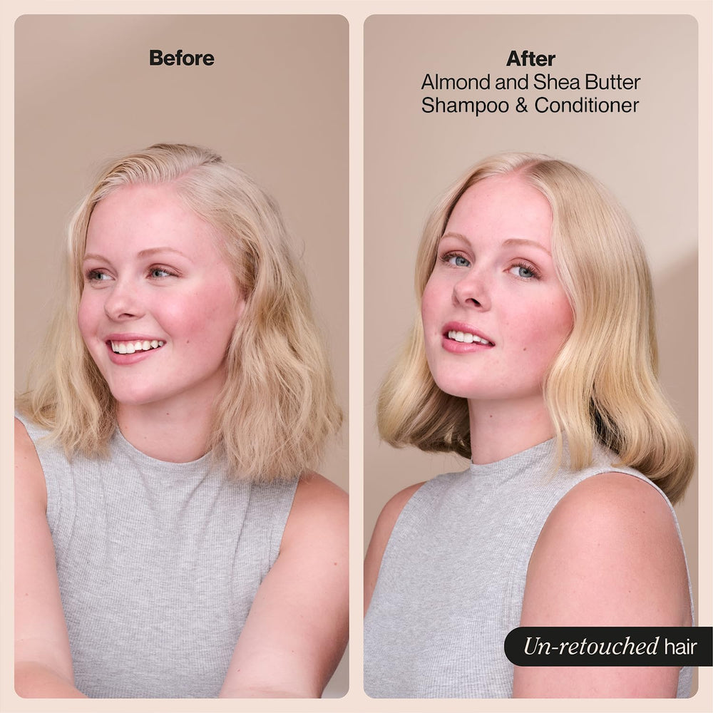 Shiny, hydrated hair after using the almond and shea set.