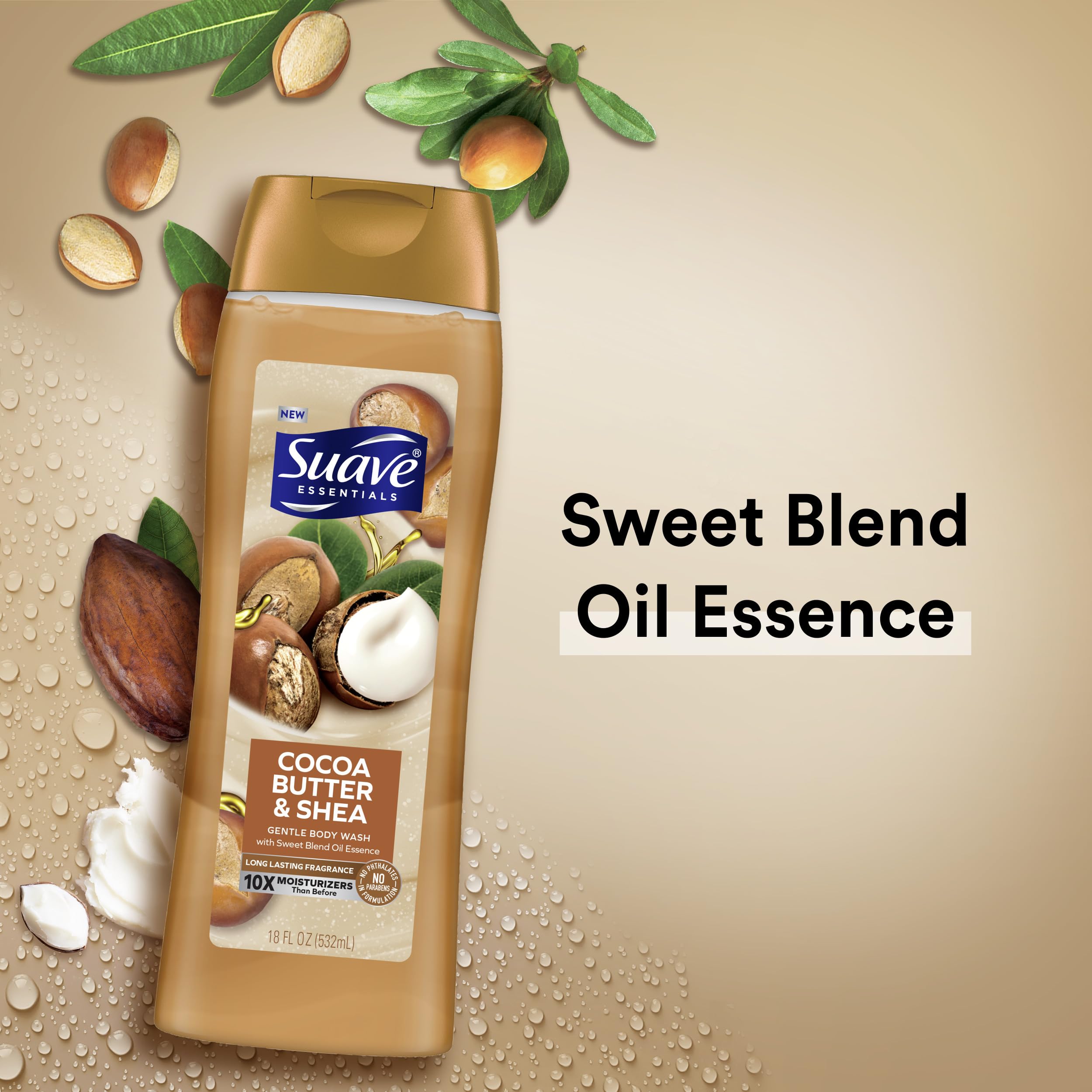 Shower scene with a pouf using Suave body wash for everyday cleansing