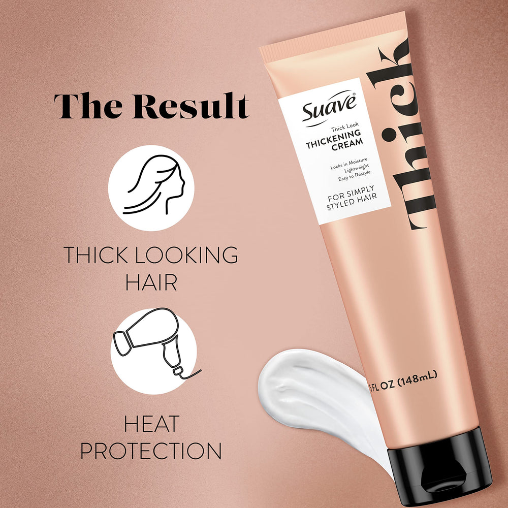 Before and after look with thicker hair using Suave Simply Styled cream