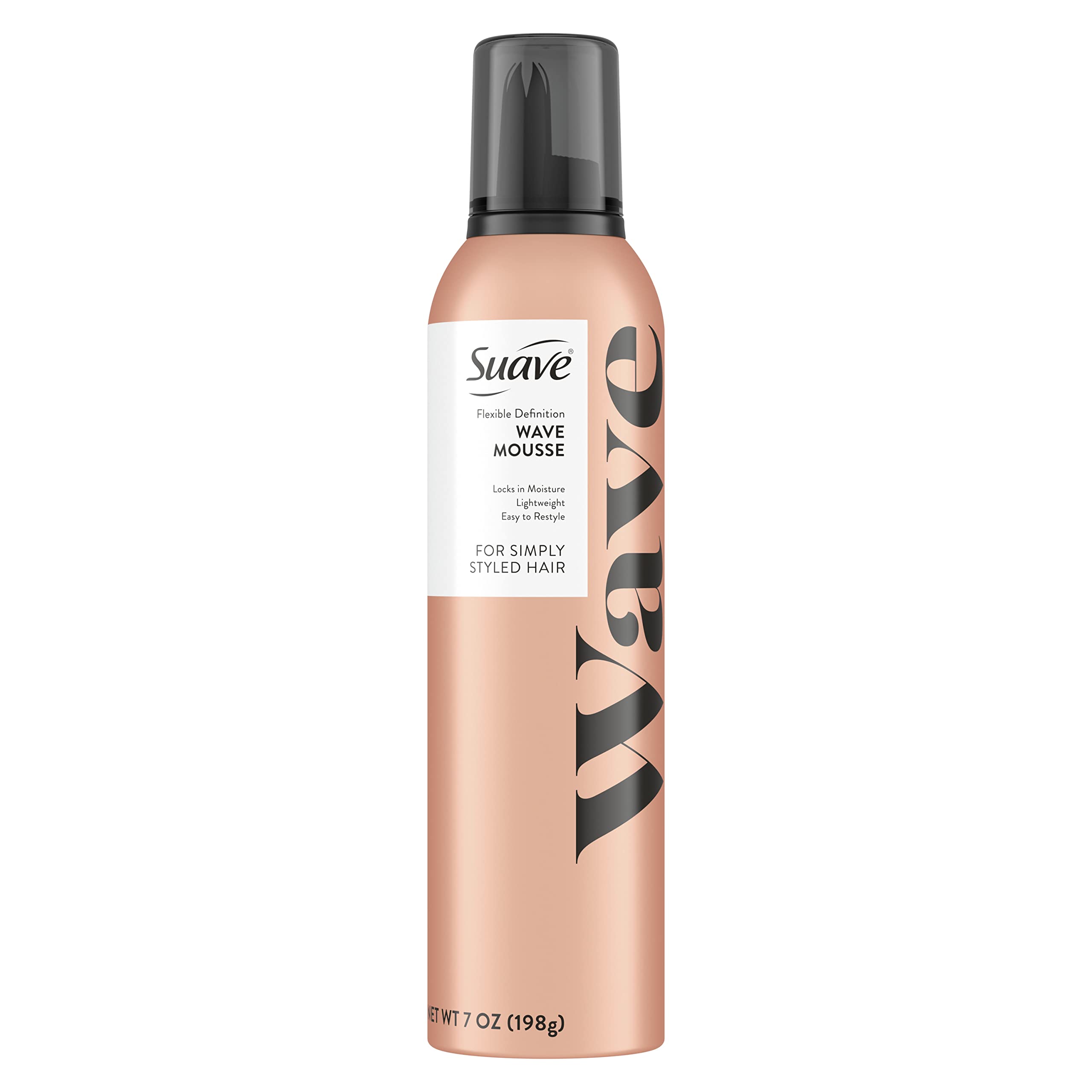 Suave Simply Styled Wave Mousse can demonstrates lightweight definition and moisture.