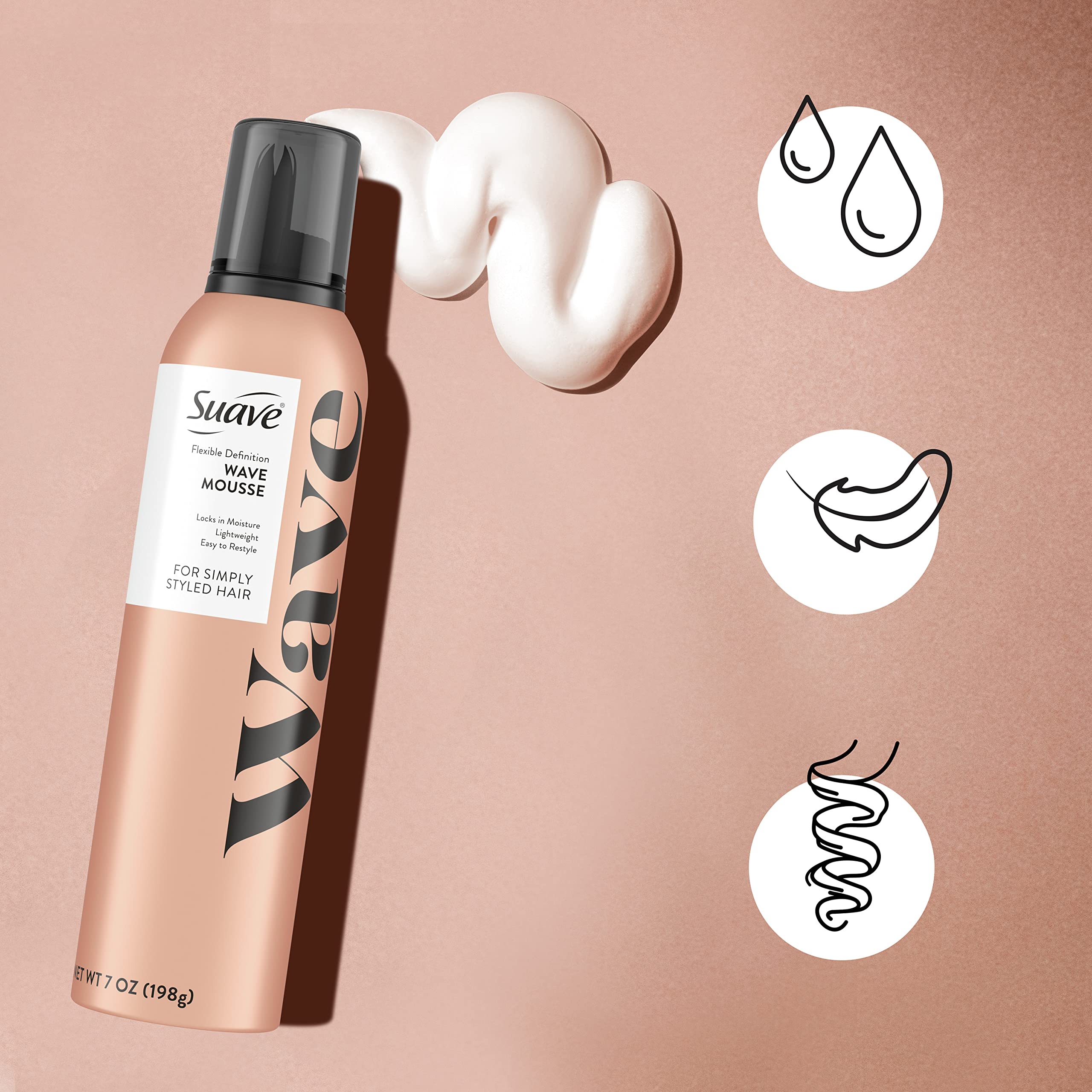 Suave Simply Styled Wave Mousse with Rose Gold pairing enables versatile looks.