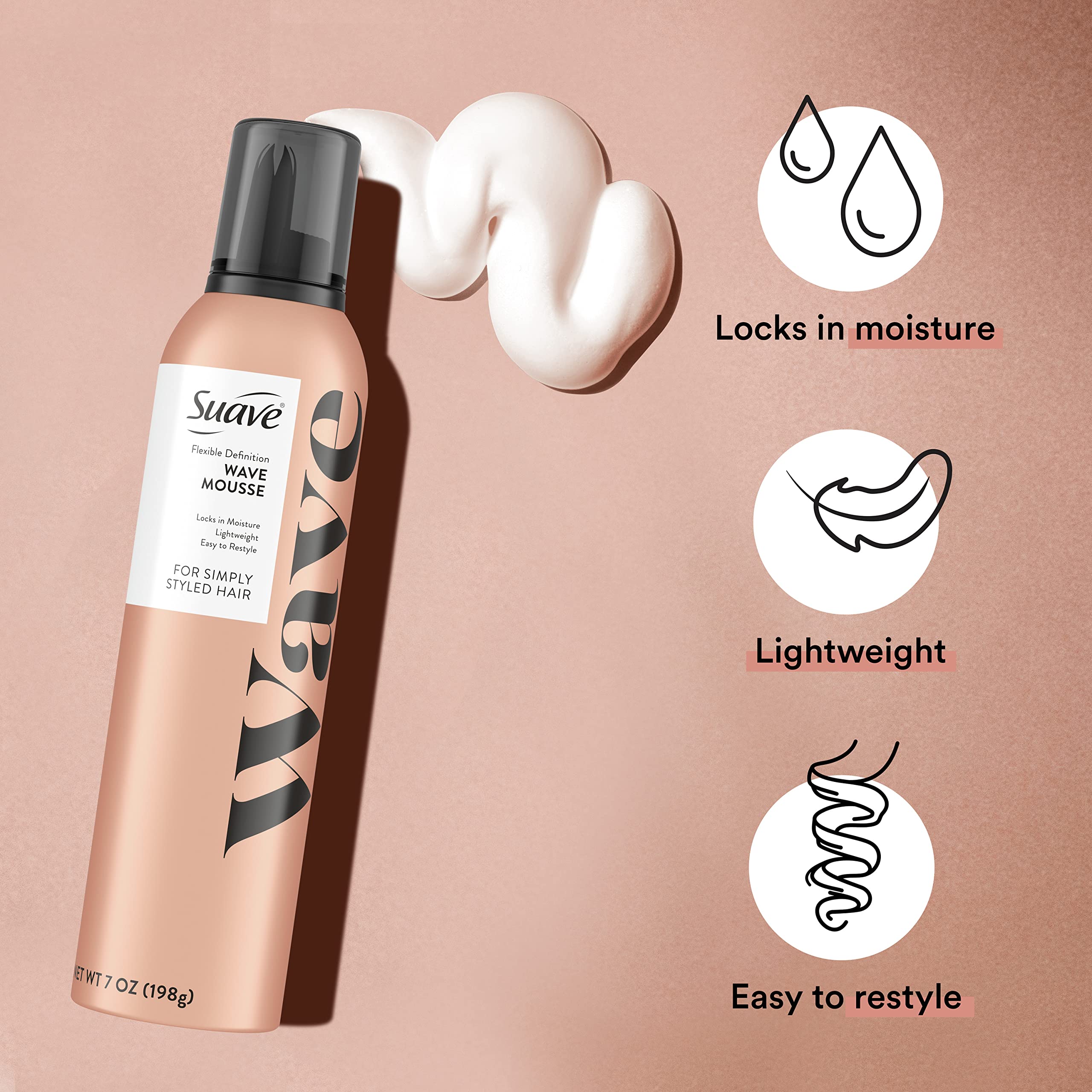Suave Simply Styled Wave Mousse locks in moisture for crunch-free curls.