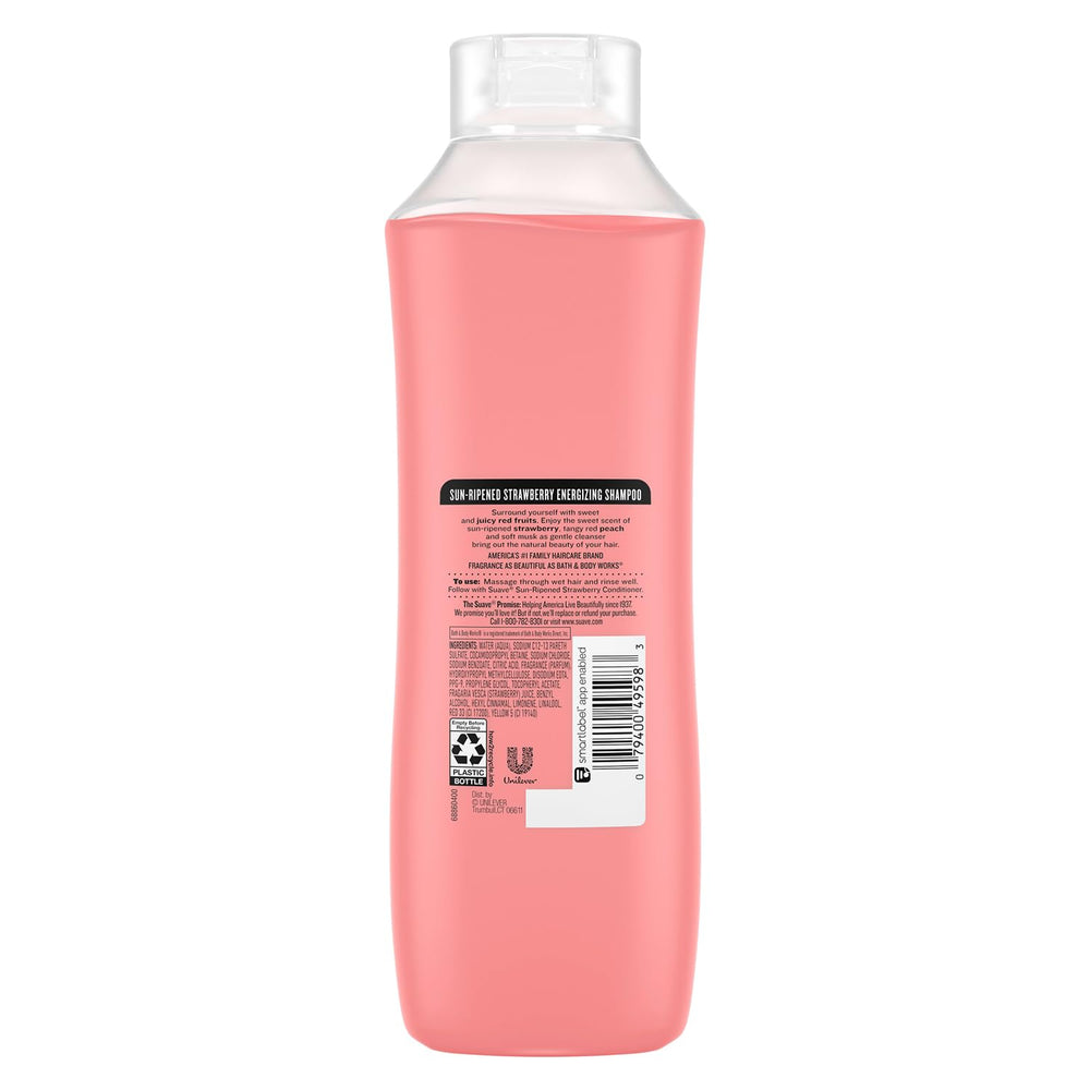 Suave Sun-Ripened Strawberry Shampoo 2-pack packaging highlights value and family-friendly convenience.