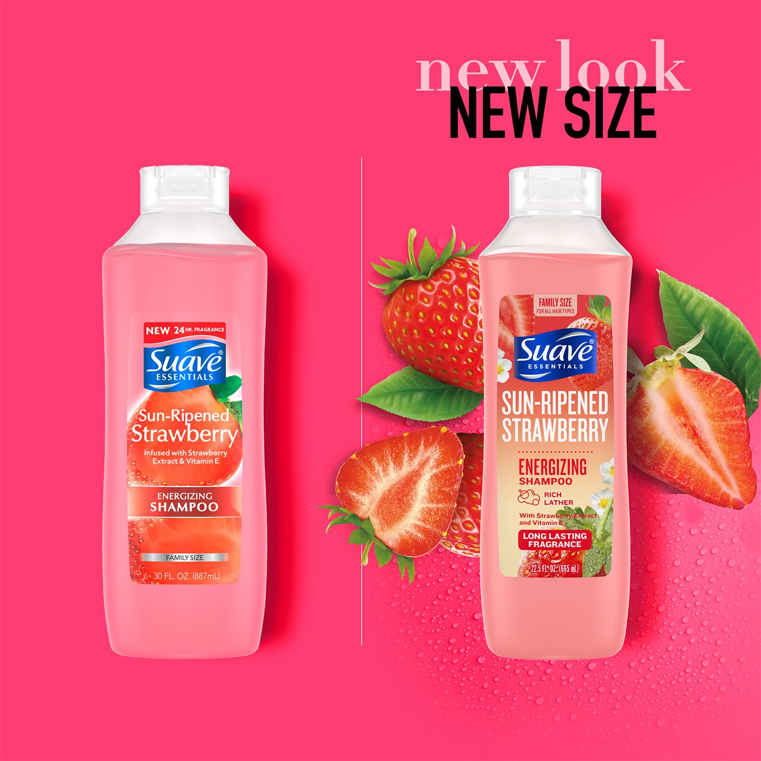 Suave Sun-Ripened Strawberry Shampoo lather delivers a rich, refreshing cleanse during shower.
