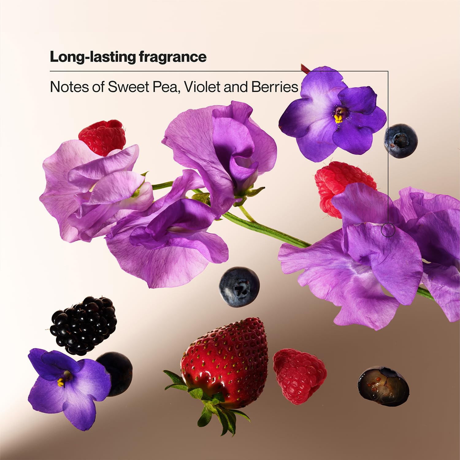 Suave Sweet Pea & Violet deodorant pack label close-up with cruelty-free claim.