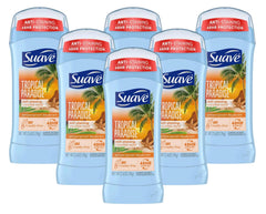 Suave Tropic Paradise tropical fragrance on packaging communicates vibrant scent.