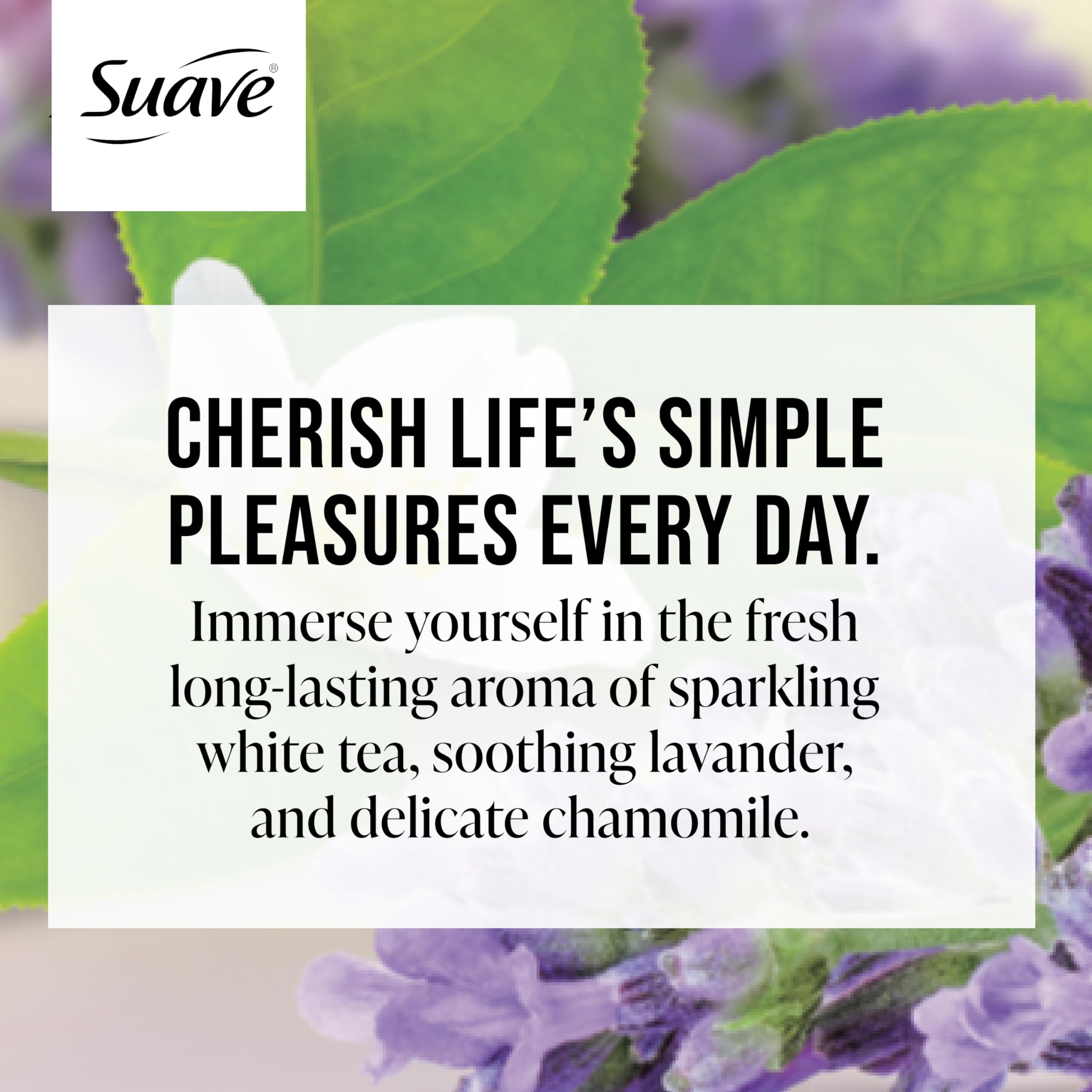 Suave White Tea & Lavender foaming lather in a relaxing bath