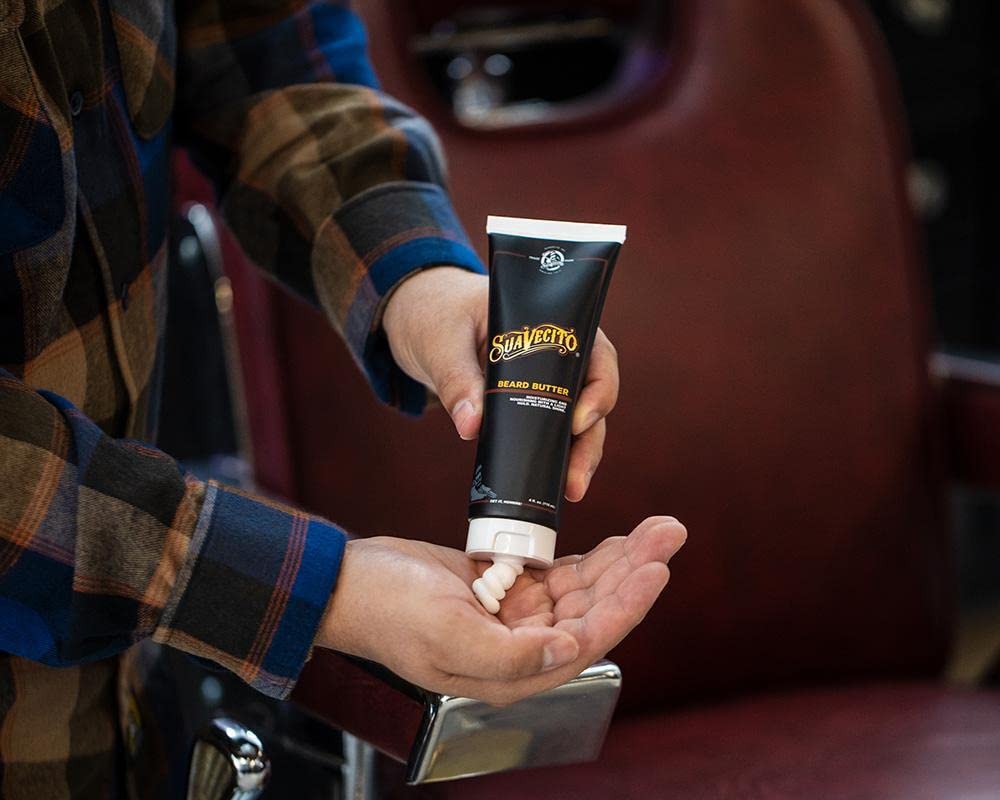 Suavecito Beard Butter Original Scent on counter suggesting easy daily routine.