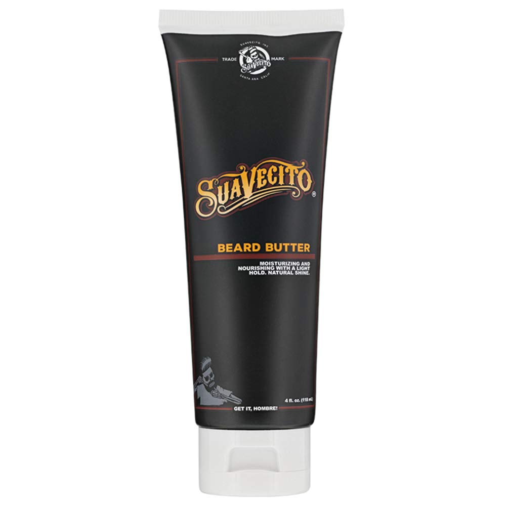 Suavecito Beard Butter Original Scent in open jar showing rich hydration for daily beard care.