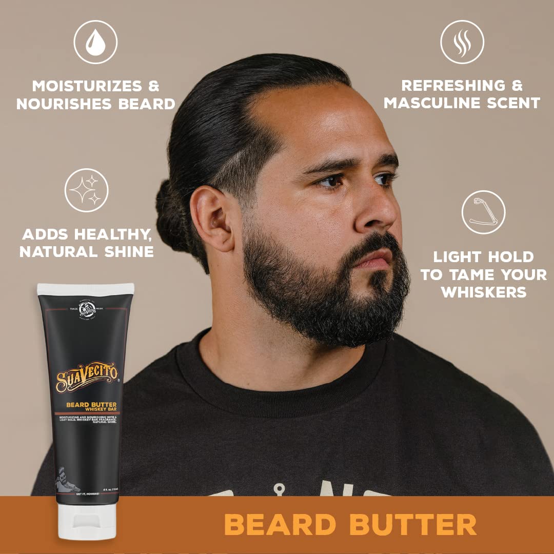 Suavecito Beard Butter adds natural shine and softer texture.