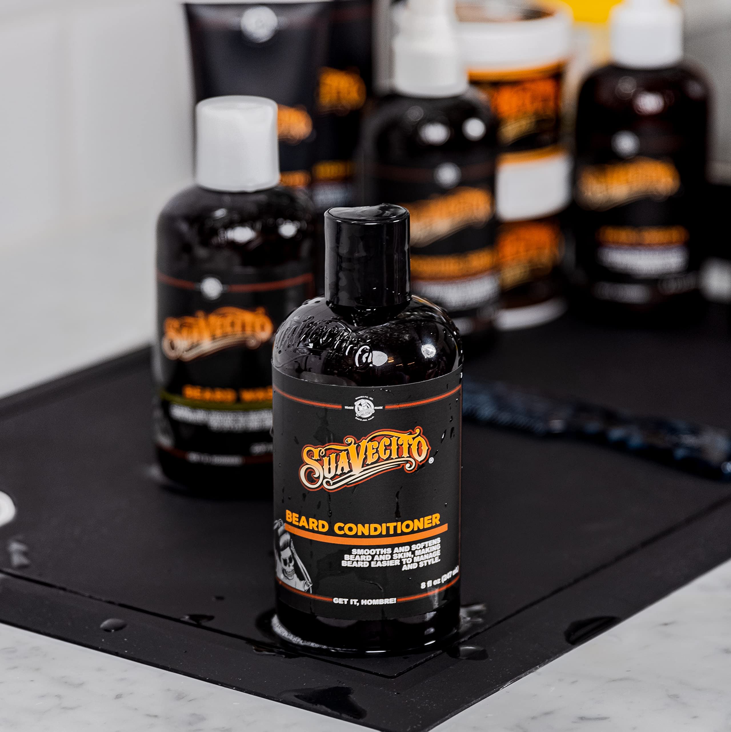 Suavecito beard conditioner results in a polished, defined beard.