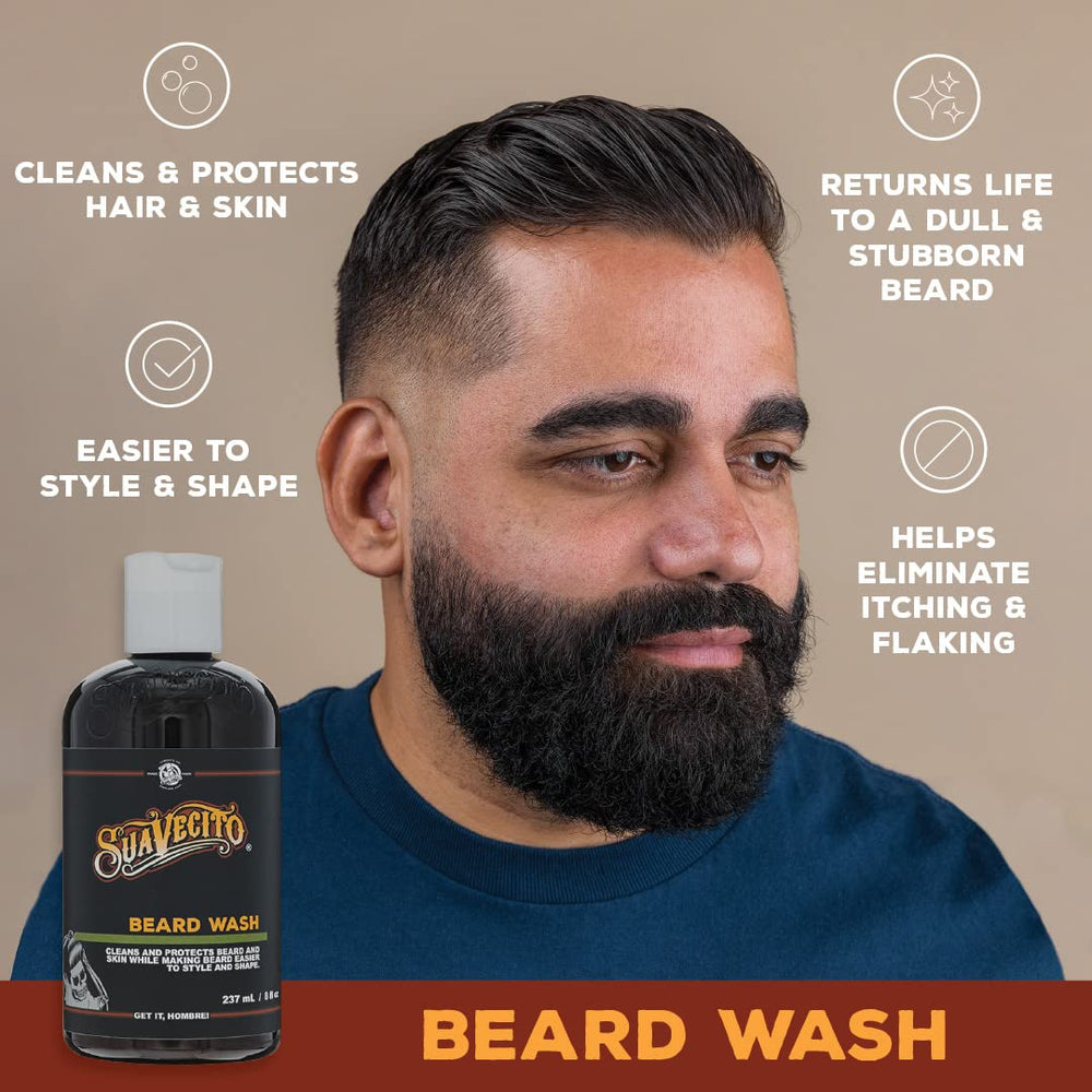 Suavecito Beard Wash and Conditioner set packaging showcases premium grooming.