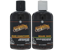 Suavecito Beard Wash bottle cleanses facial hair for a refreshed feel.