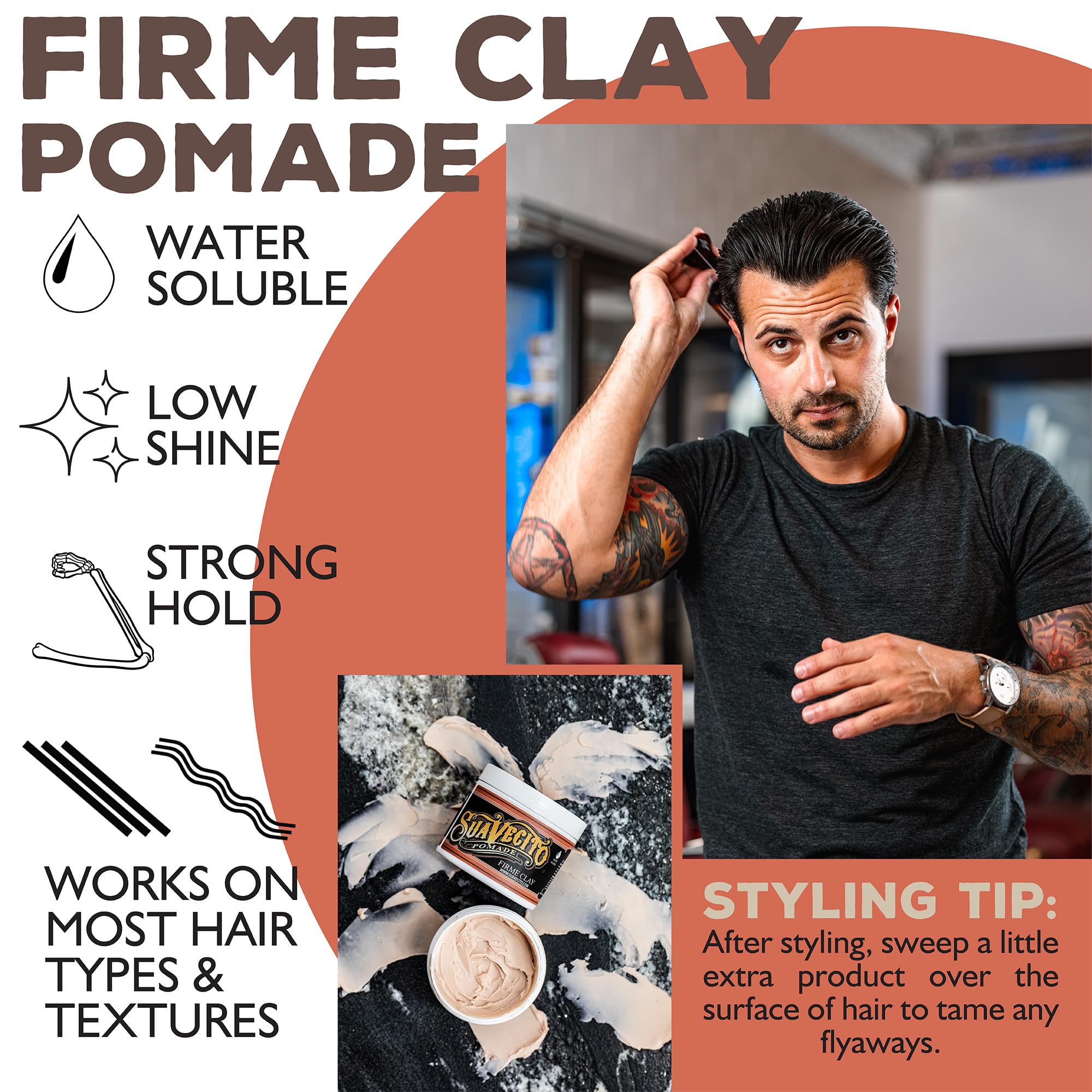 Suavecito Firme Clay 2Pack closeup jar emphasizes natural matte finish