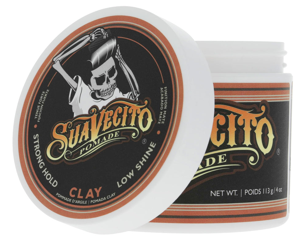 Suavecito Firme Clay showcased in daily grooming routine.