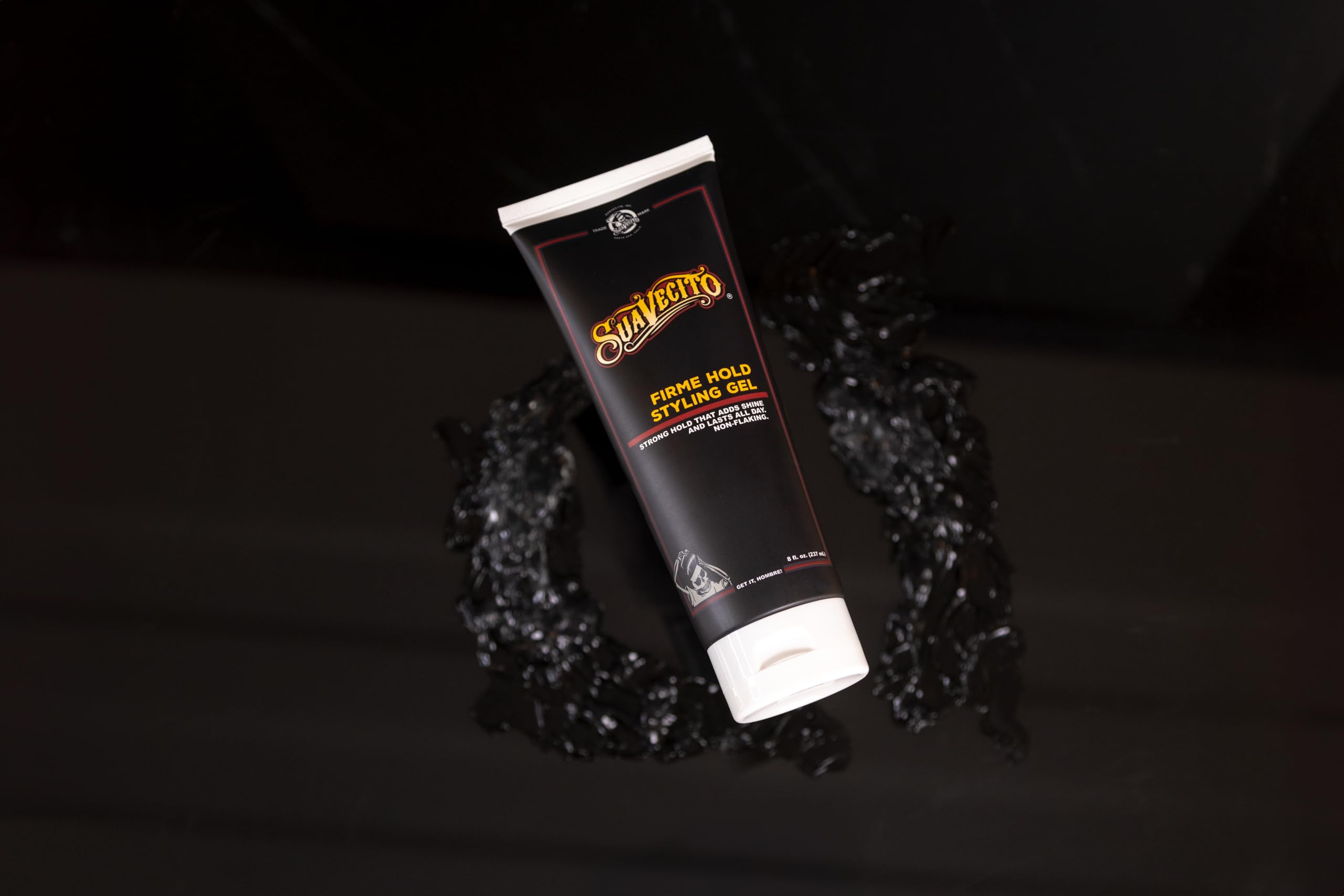 Suavecito Firme Hold hair shine detail showcases high-gloss finish for polished looks