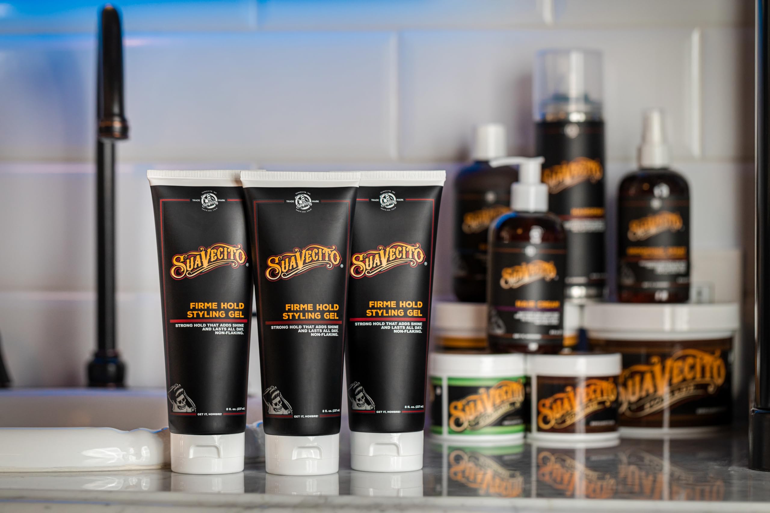 Suavecito Firme Hold original fragrance shot communicates familiar scent during styling