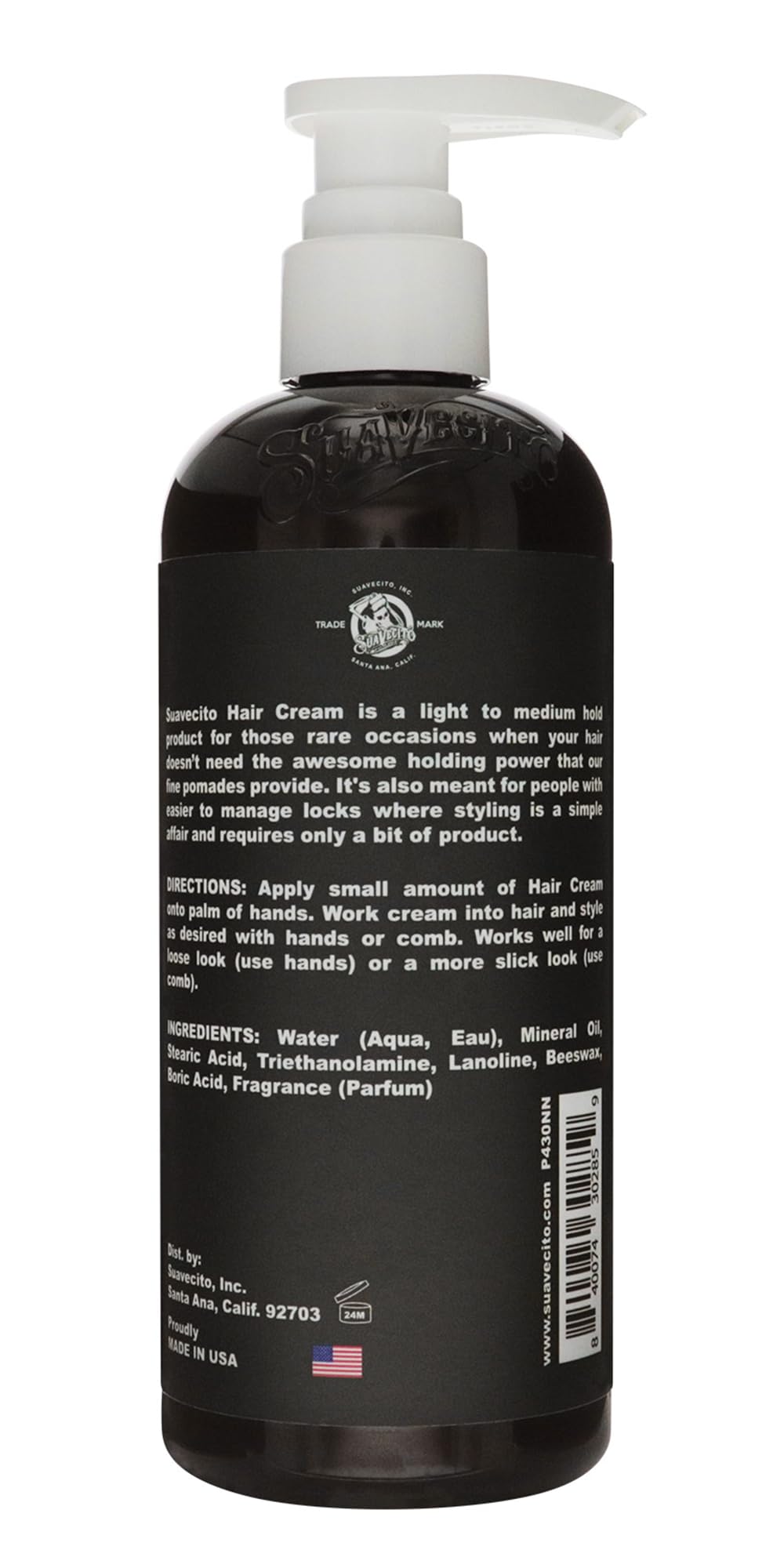 Suavecito Hair Cream frizz-control smooths flyaways without stiffness.