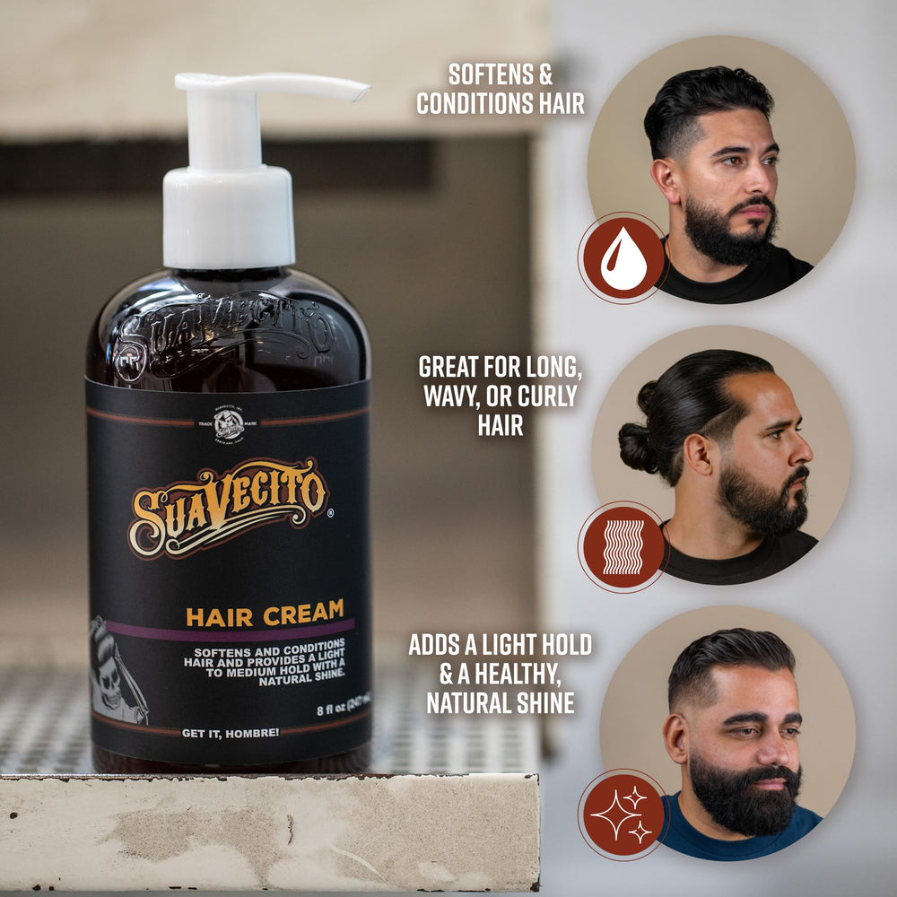 Suavecito Hair Cream short hair natural-look creates a loose, effortless style.
