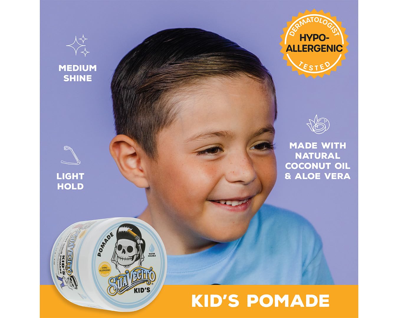 Suavecito Kids water-based formula emphasizes easy rinsing and clean removal