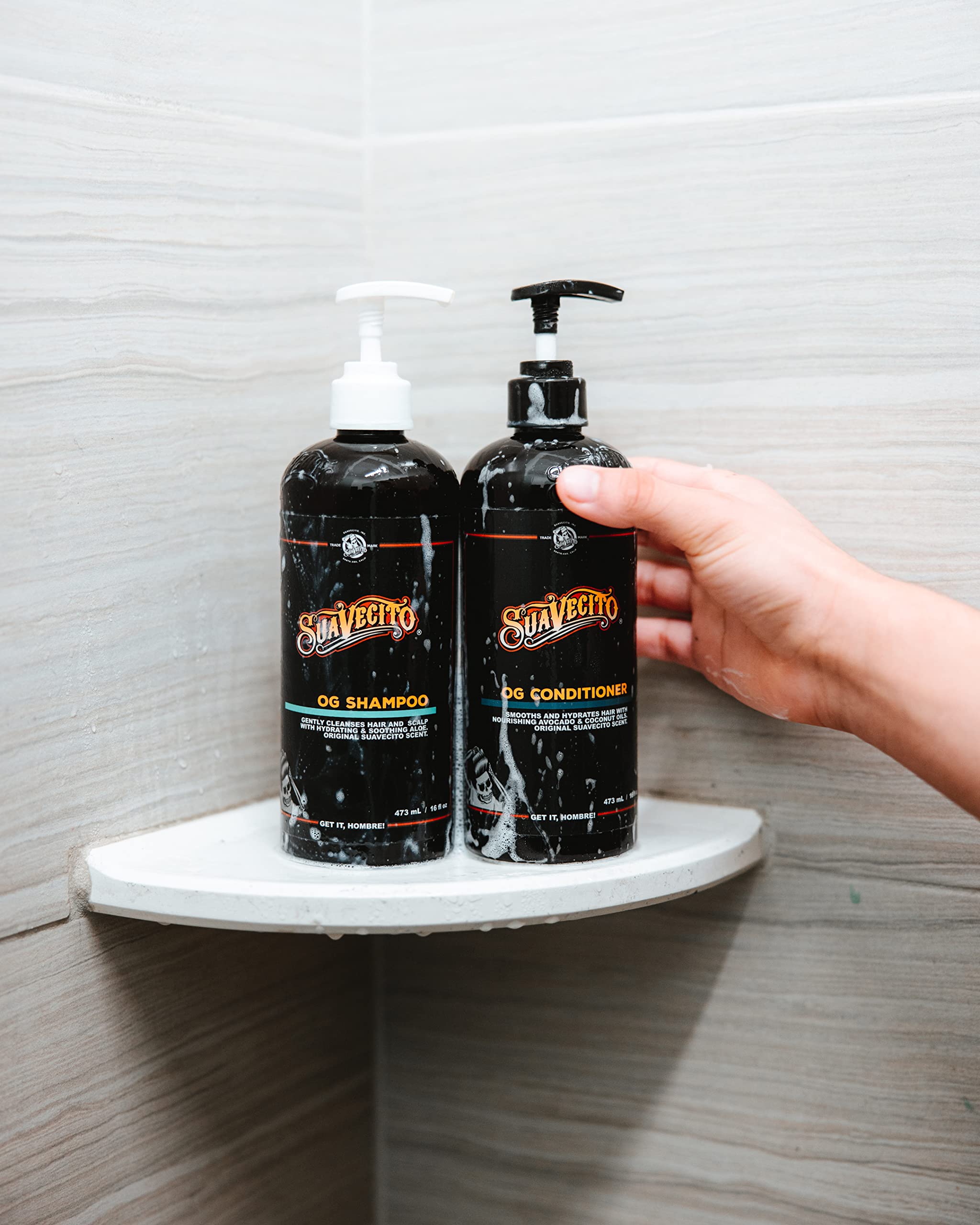 Suavecito OG set packaging highlights all-in-one care and signature scent.