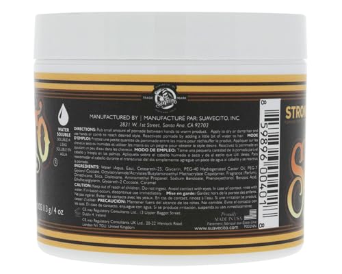 Suavecito Pomade Firme on damp hair for extra shine and control.