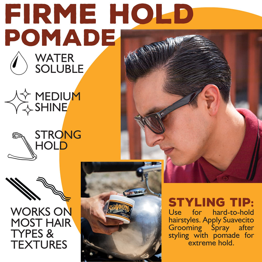 Suavecito Pomade Firme Hold 4oz tube closeup highlights creamy texture for easy application.