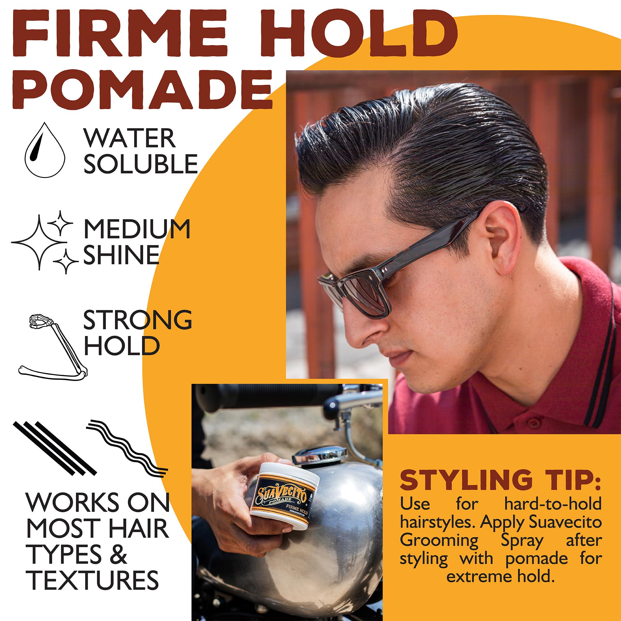 Suavecito Pomade Firme side-part with strong hold for crisp definition.