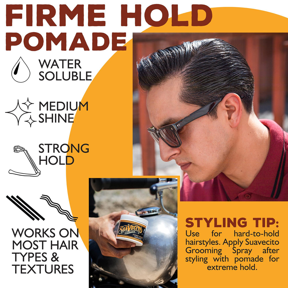 Suavecito Pomade Firme side-part with strong hold for crisp definition.