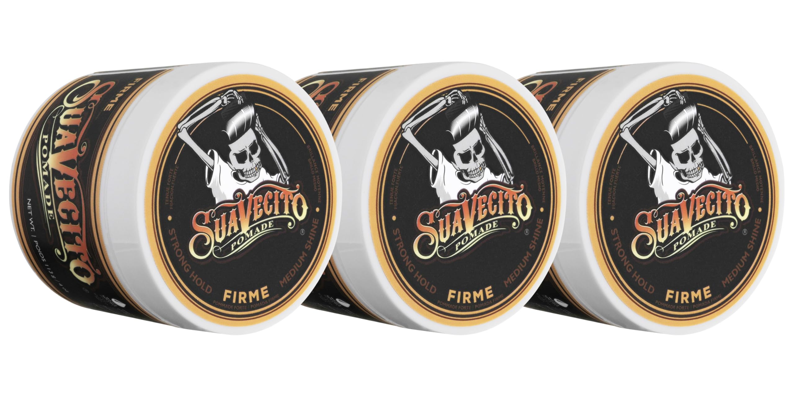 Suavecito Pomade Firme strong hold 4oz bottle for all-day control.