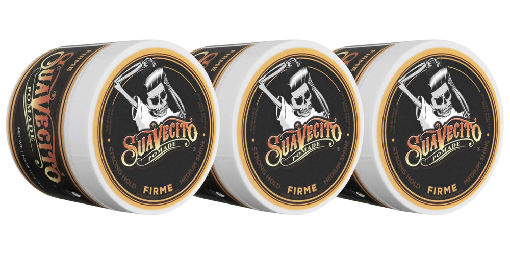 Suavecito Pomade Firme strong hold 4oz bottle for all-day control.