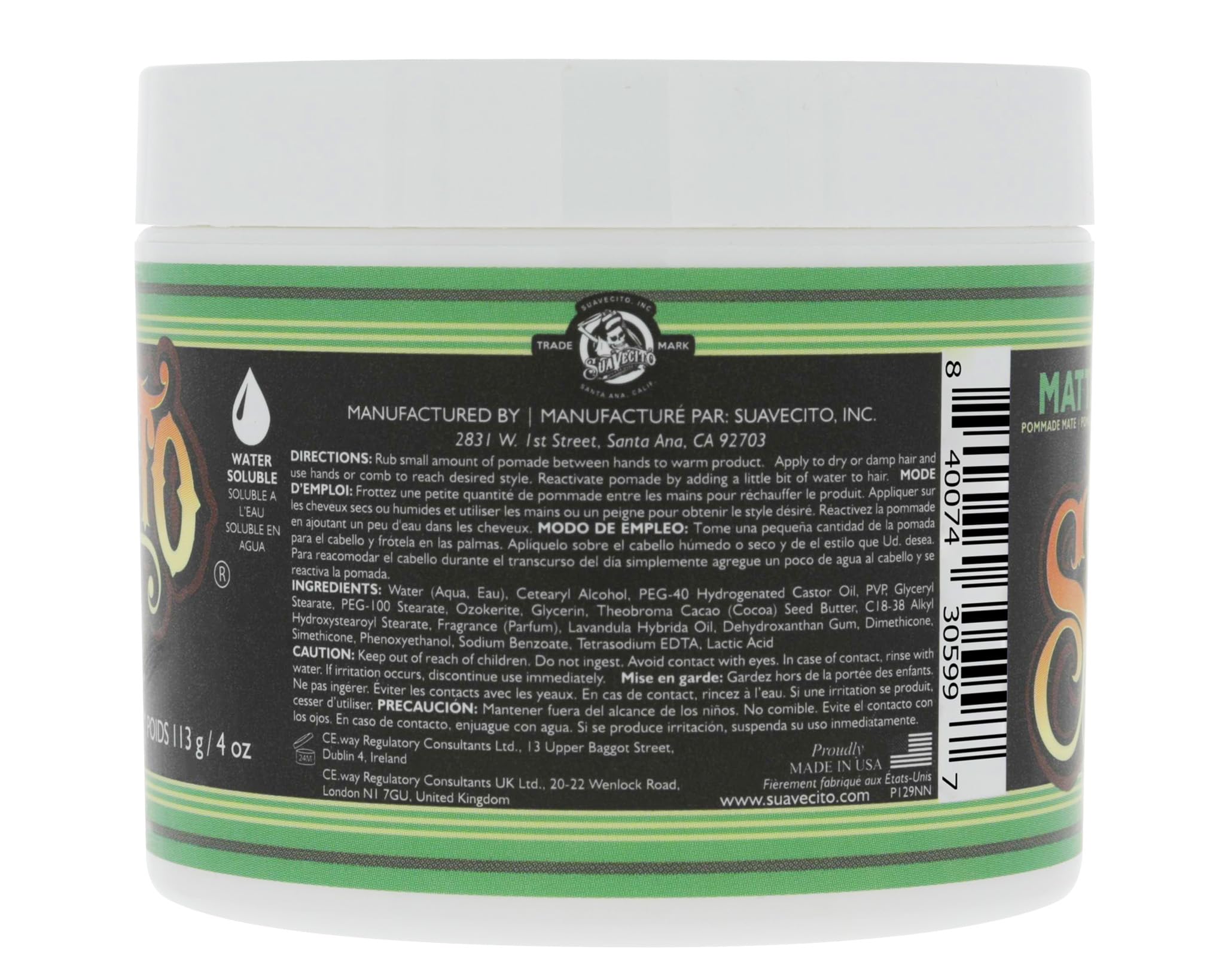 Suavecito Pomade Matte texture close-up highlights natural texture without shine