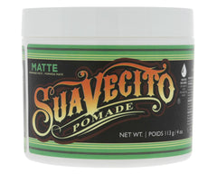 Suavecito Pomade Matte no-shine jar shows natural matte finish for textured styling