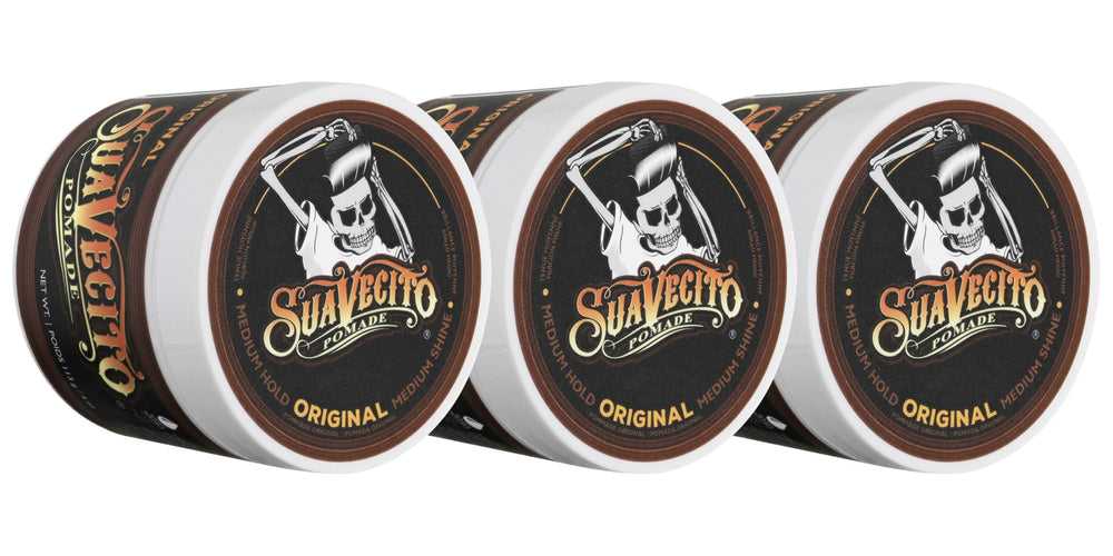 Suavecito Pomade Original Hold front view, showcasing medium hold and pliable definition.