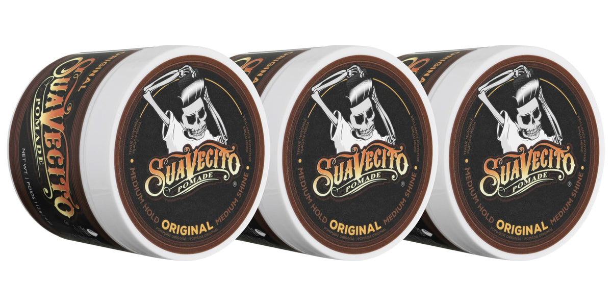 Suavecito Pomade Original Hold front view, showcasing medium hold and pliable definition.