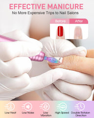 SUBAY nail drill with 6 iridescent bits for shaping and detailing nails.