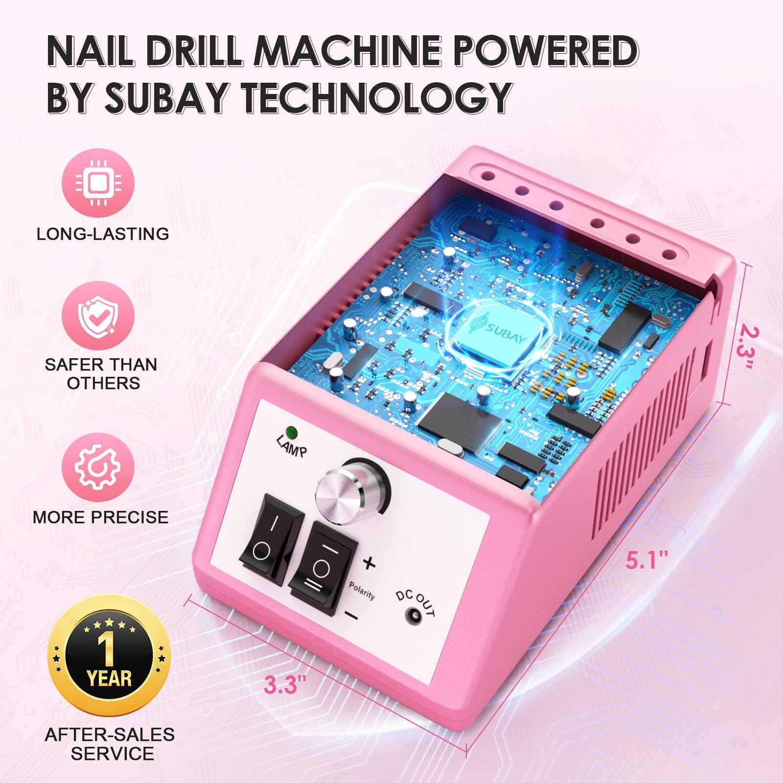SUBAY nail drill forward and reverse switch supports ambidextrous operation.