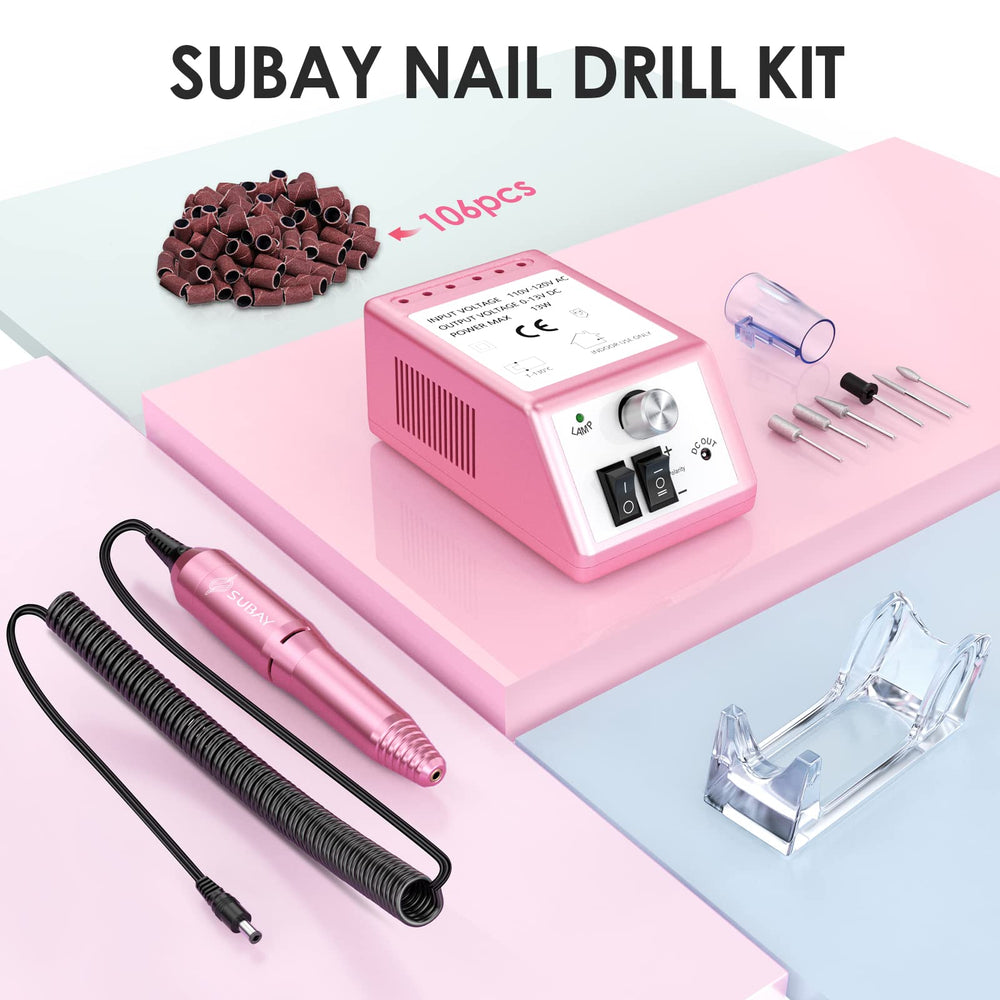 SUBAY nail drill in use during a manicure session for efficient filing.