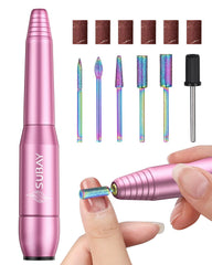 SUBAY nail drill portable pen-handle pink, offering comfortable grip for precise acrylic and gel filing.