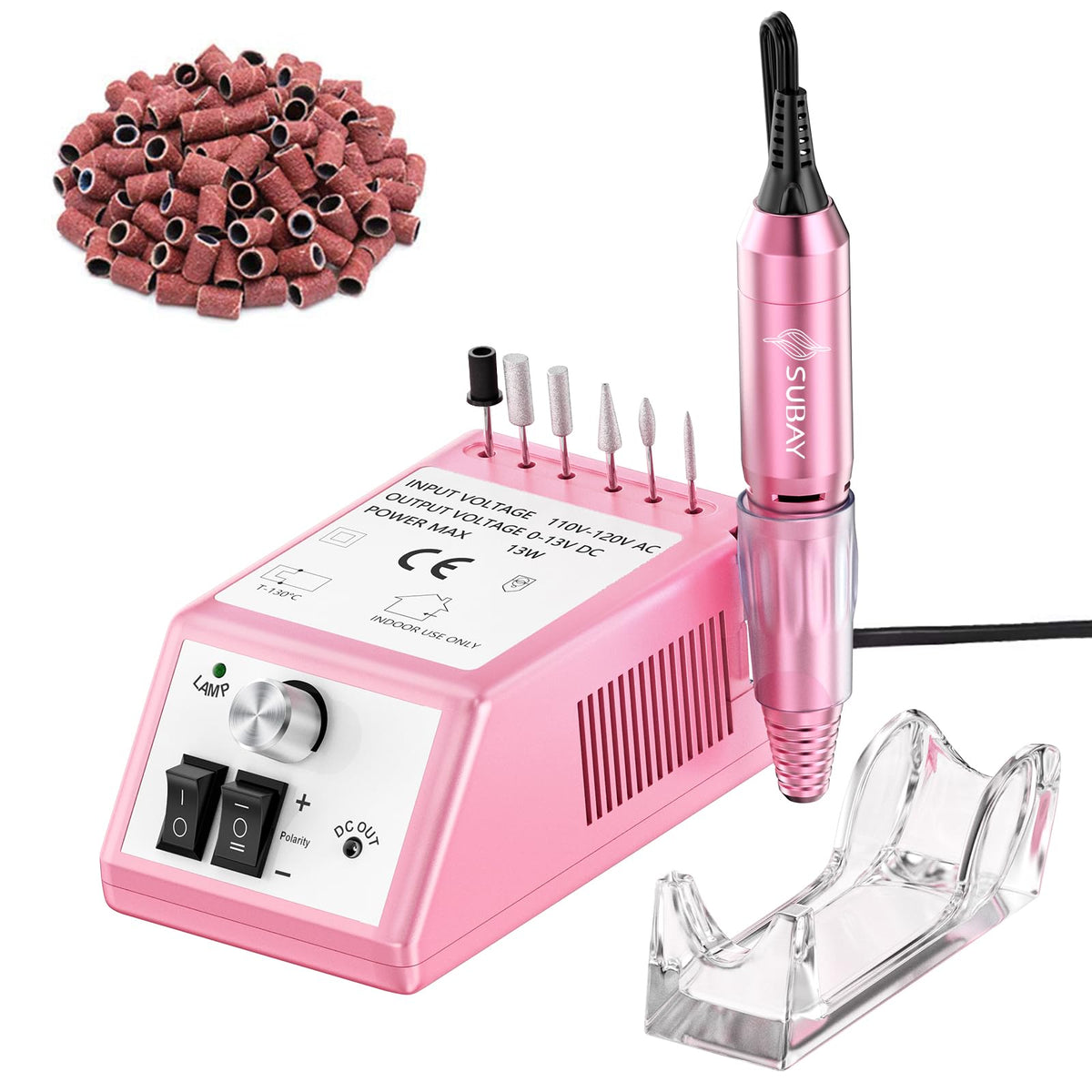 SUBAY professional nail drill front view in pink for precise manicures.