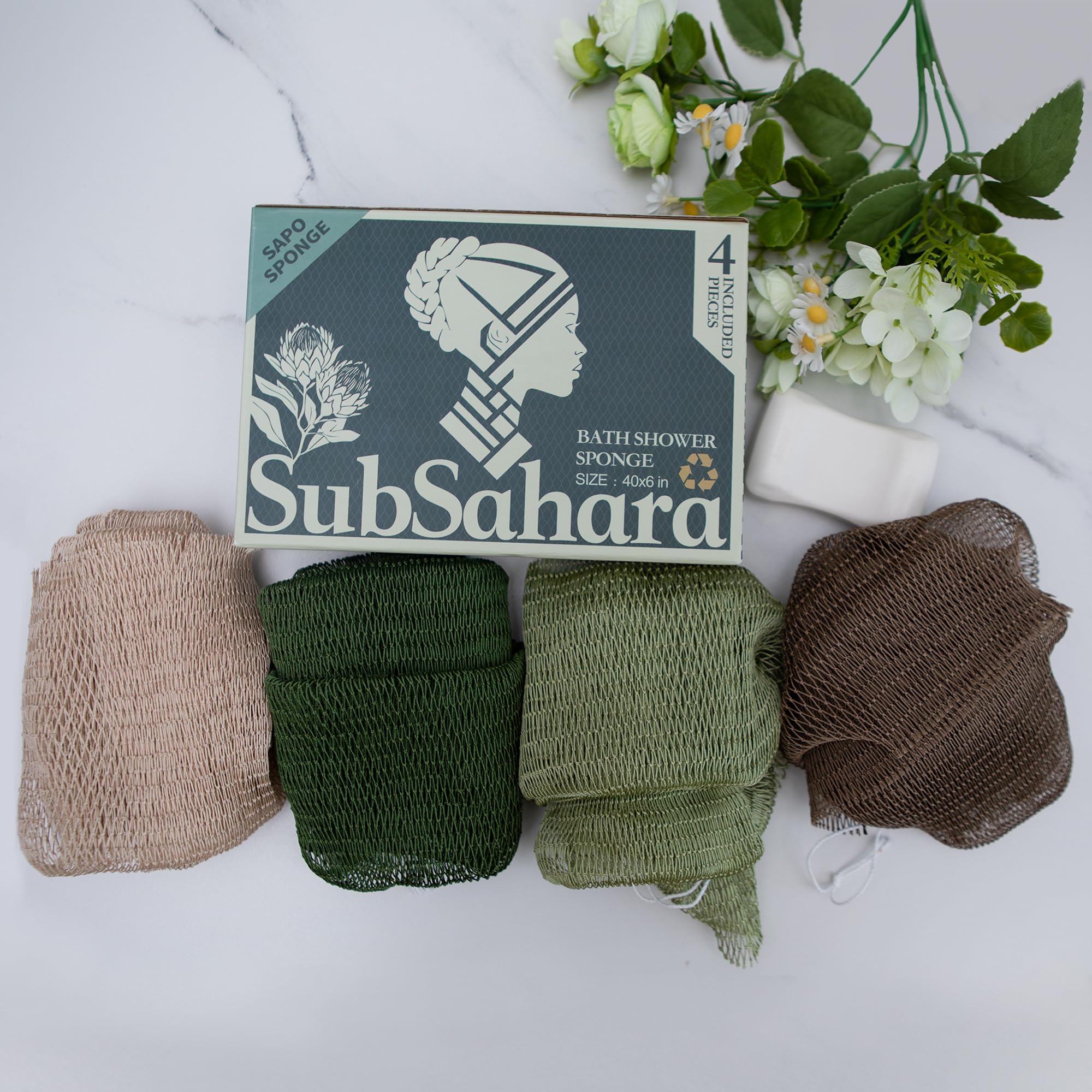 SubSahara net sponge demonstrating gentle exfoliation during shower routine.