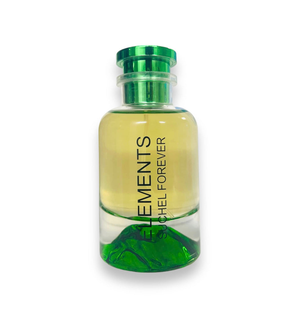 SUCHEL FOREVER Elements bottle close-up showing a premium masculine fragrance for evening wear.