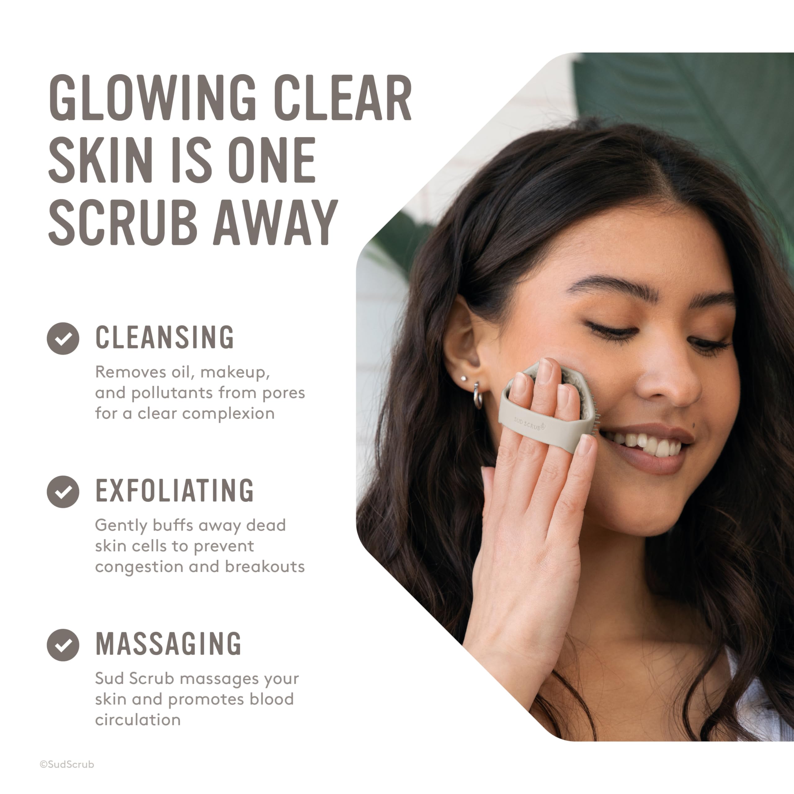 Sud Scrub antimicrobial silicone face scrubber textured grip enables non-slip exfoliation