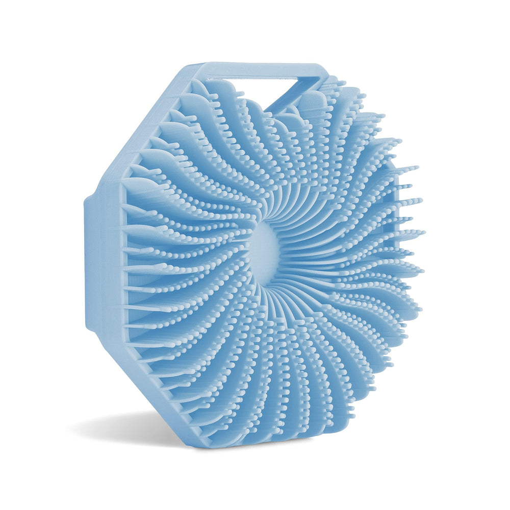 Sud Scrub antimicrobial silicone body scrubber with blue strap for odor resistance