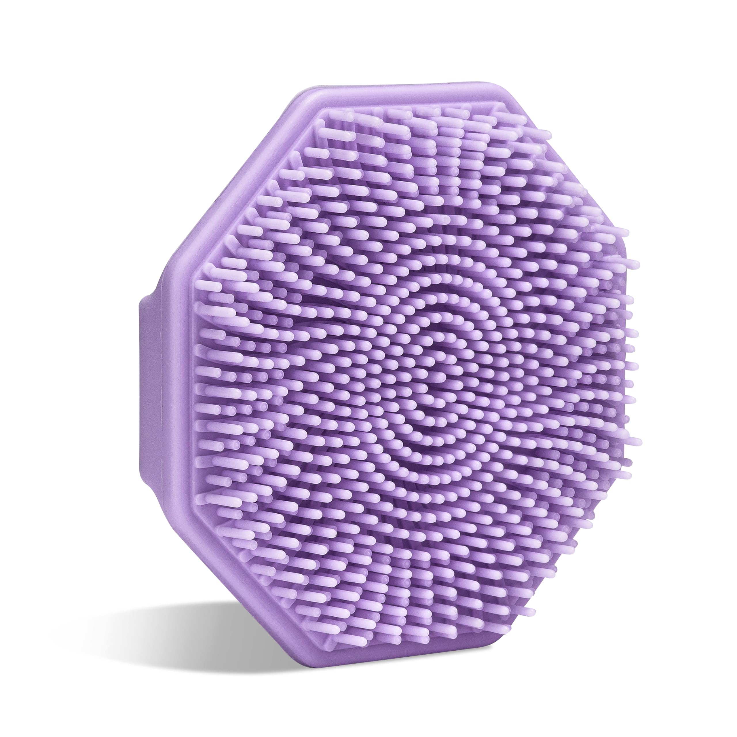 Sud Scrub antimicrobial silicone face scrubber purple closeup for gentle cleansing and odor resistance.