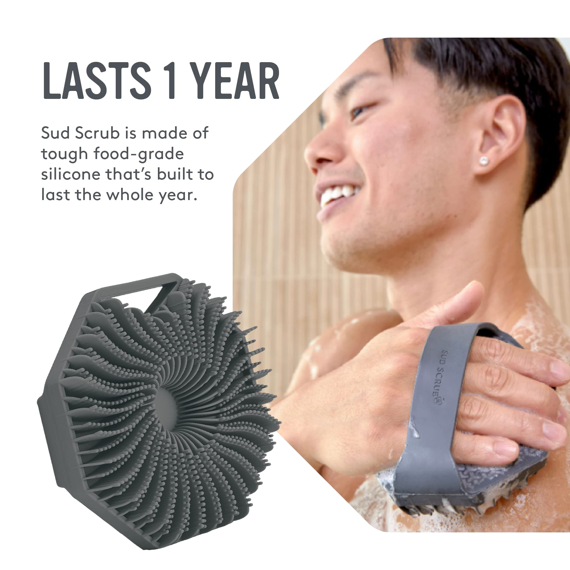 Sud Scrub eco-friendly plastic-free packaging highlights sustainable shower routine.