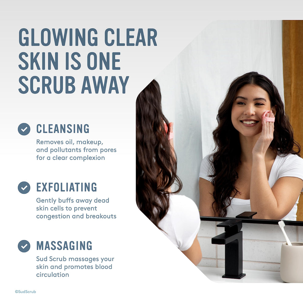 Sud Scrub ergonomic finger strap ensures secure grip during cleansing sessions.